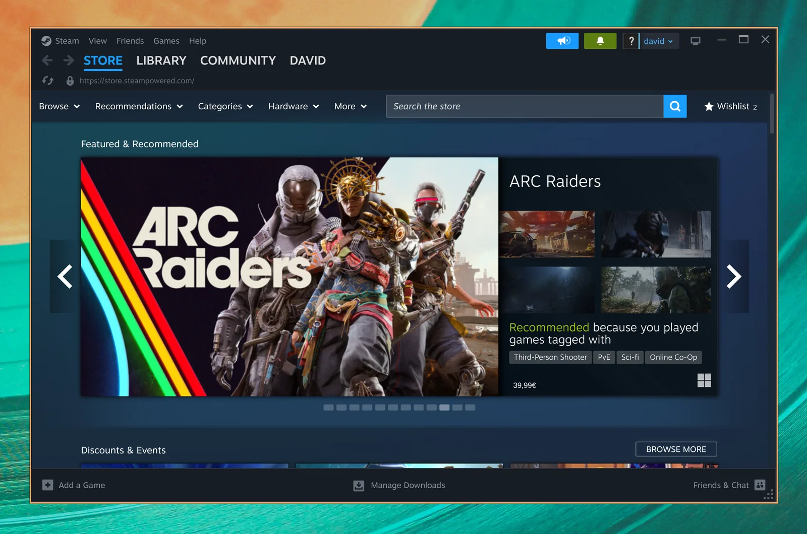 Steam muestra su tienda de juegos en Omarchy